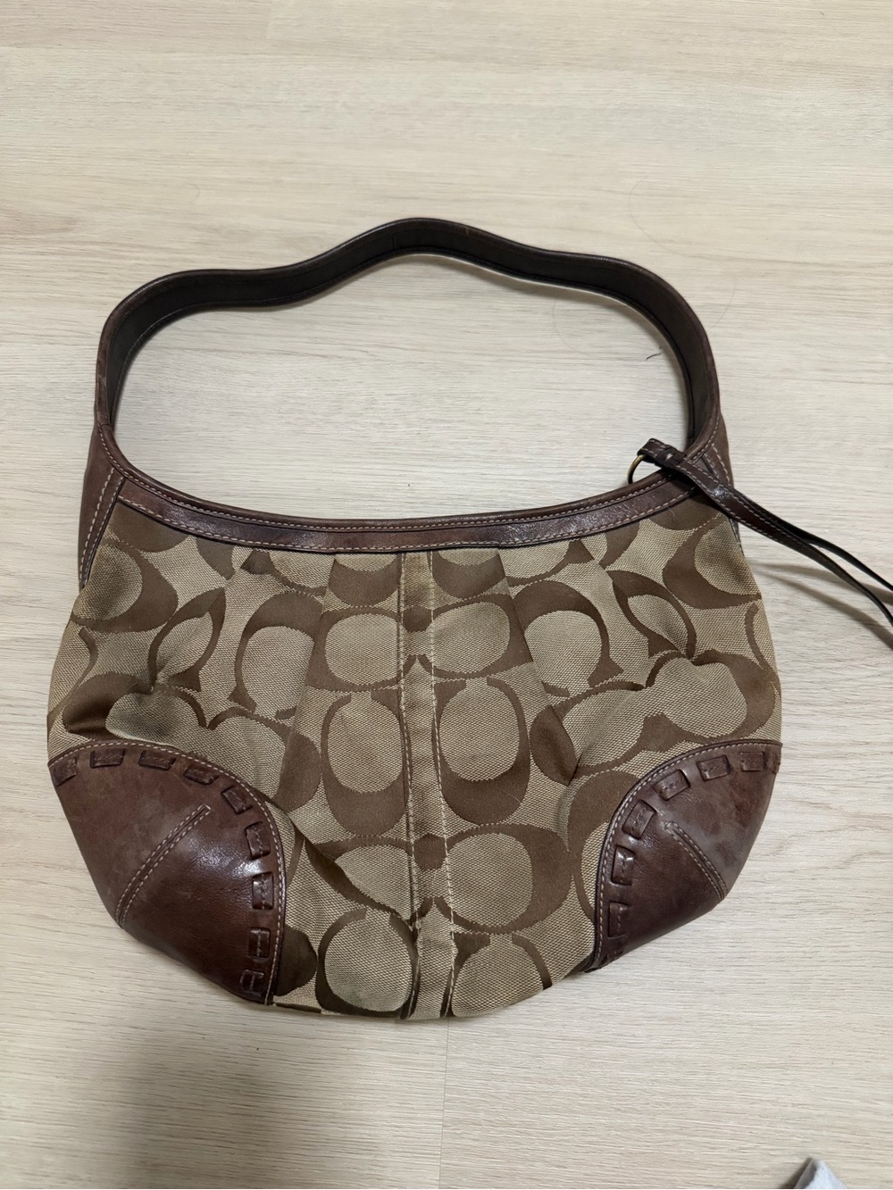 Coach Signature Canvas Hobo Bag in Tan and Dark Brown